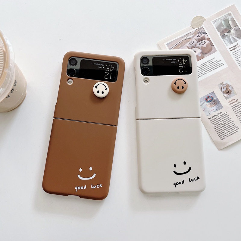 Ốp Điện Thoại Họa Tiết Mặt Cười Hoạt Hình Sang Trọng Phong Cách Hàn Quốc Cho Samsung Galaxy Z Flip 3 5G Z Flip4