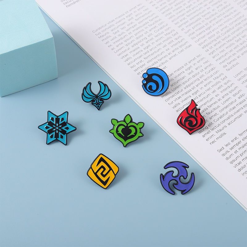 Huy Hiệu Cài Áo Hình Anime GenshinImpact Game Eye of God Elements Fire Wind