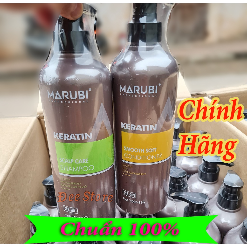 Cặp Dầu gội đầu Marubi Kearatin dầu gội xả phục hồi hư tổn giảm rụng tóc 750ml chính hãng - kem ủ 1000ml