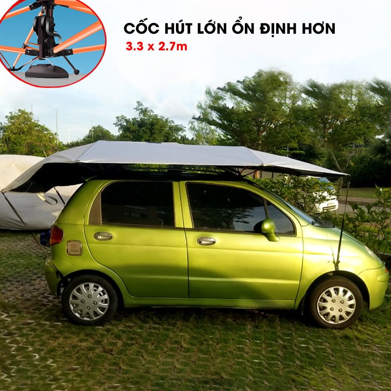 Dù che nắng mưa ô tô kích thước 3.3x2.7m, ô che mưa cho xe hơi BPX05, chống nóng, chống vật nặng rơi, vải dù oxfo