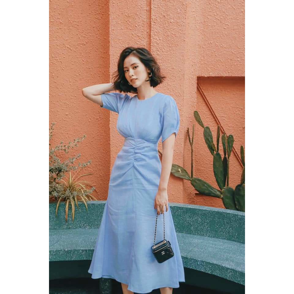 Váy Dự Tiệc Váy Thiết Kế Nhún Eo Chất Linen Mịn Đẹp Hanaki HNK1003 | BigBuy360 - bigbuy360.vn