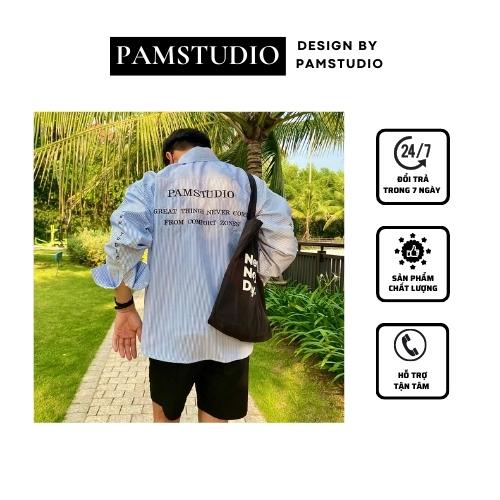 Áo Sơ Mi Sọc Kẻ Thêu Chữ Nam Nữ PAMSTUDIO Áo Sơ Mi Sọc Kẻ Basic Unisex