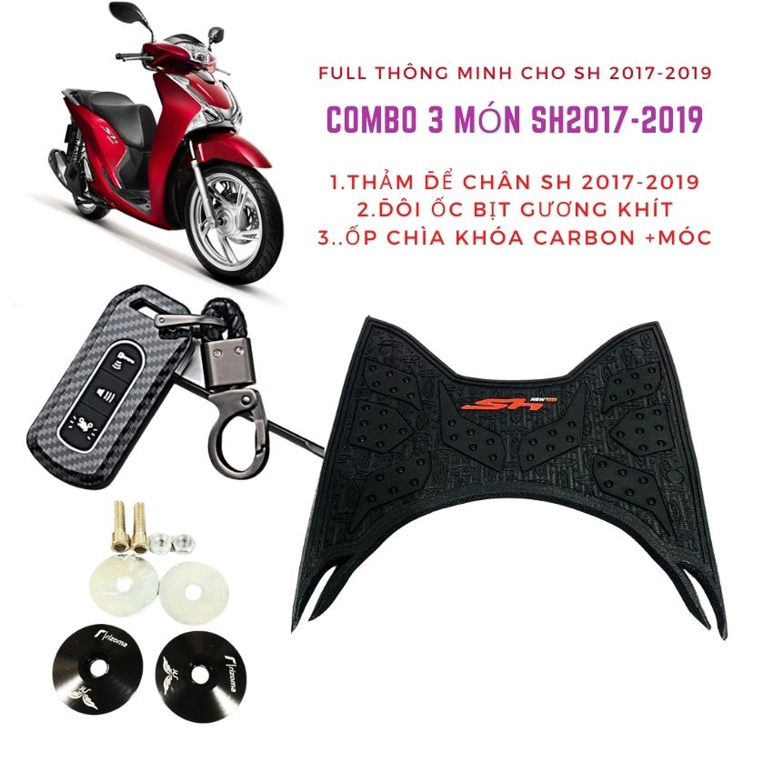 Combo 3 Món Cho SH 2017-2019 Gồm ( Ốp Smarkey carbon + Thảm +Ốc Bịt Gương)