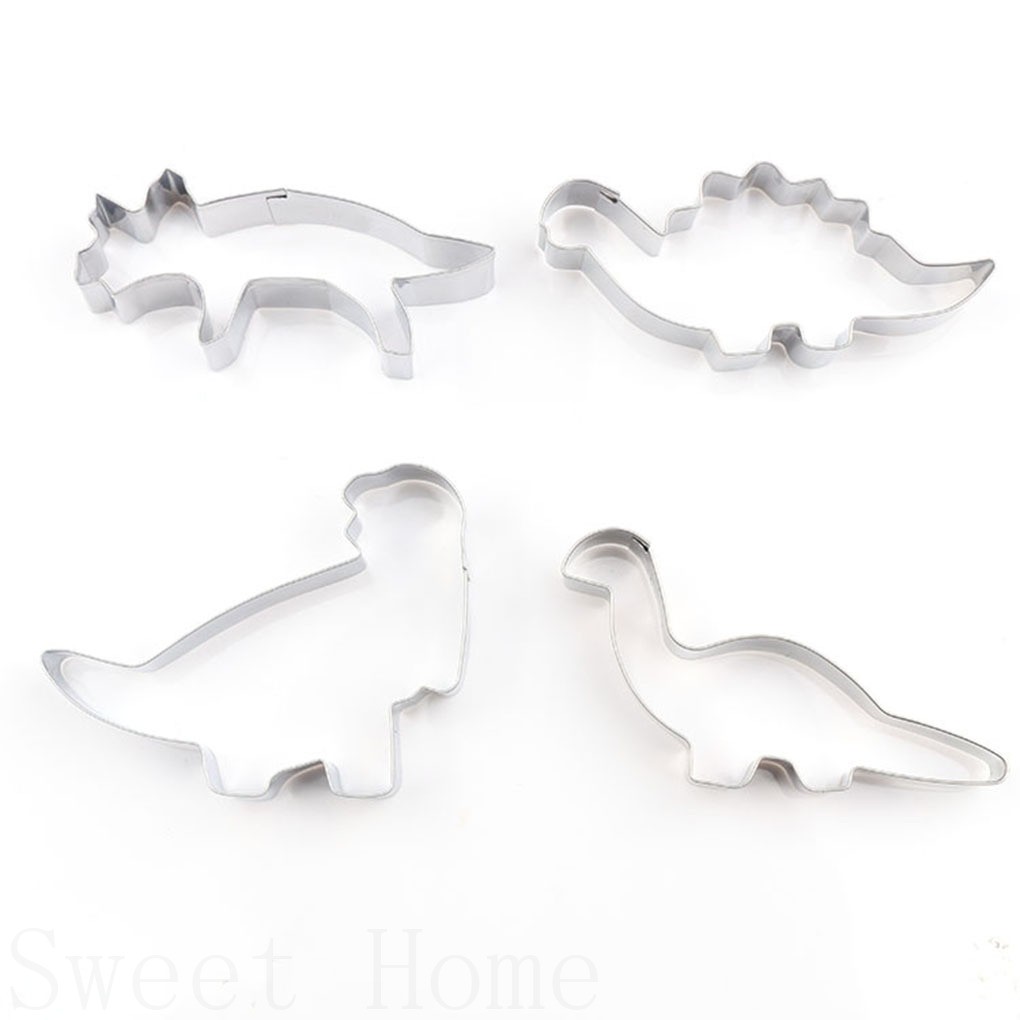 4 Khuôn Cắt Bánh Quy Hình Khủng Long Bằng Thép Không Gỉ