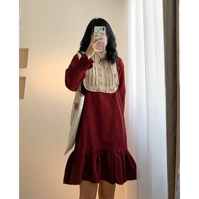 Váy suông đỏ phối bèo ngực 531
