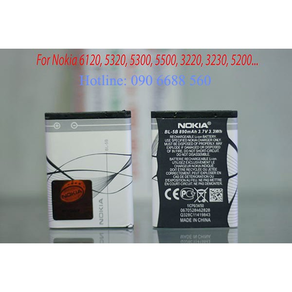 Pin BL-5B  Chuẩn Nokia cho - N3220/3230/5070/5140/5140i/5200/5208/5300/5320xm/5500/6020/6021/6060/ 6070/6