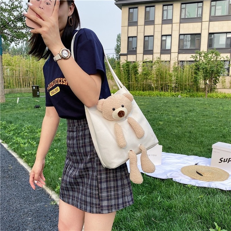 Túi đeo vai IELGY vải canvas in hình gấu thời trang mùa hè dành cho nữ