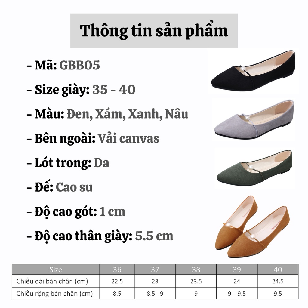 Giày búp bê nữ mũi nhọn cao cấp giá rẻ vải nhung xinh xắn nhiều màu dễ phối đồ AZUKA - GBB05