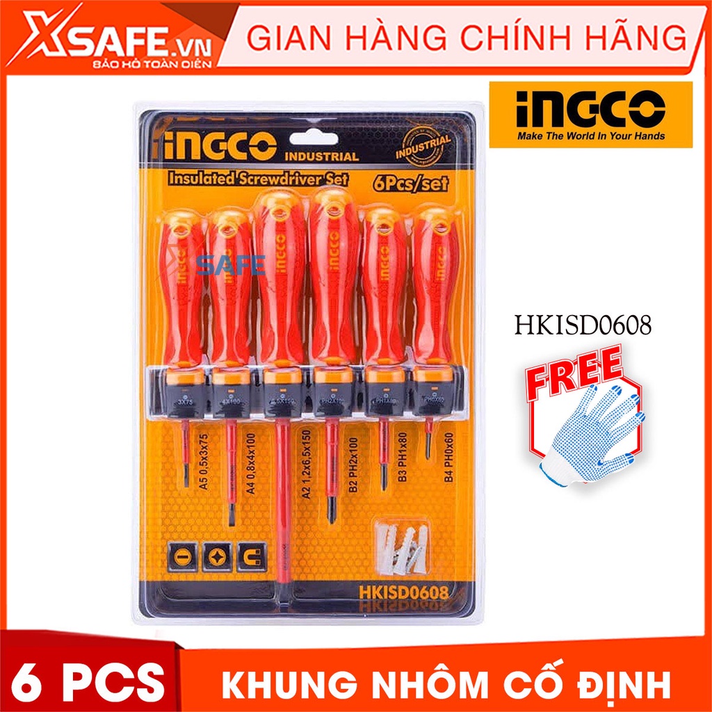 Bộ 6 tua vít cách điện 1000V INGCO HKISD0608 tay cầm mới Bộ tuốc nơ vít đa năng chui tròn cách điện - Chính hãng