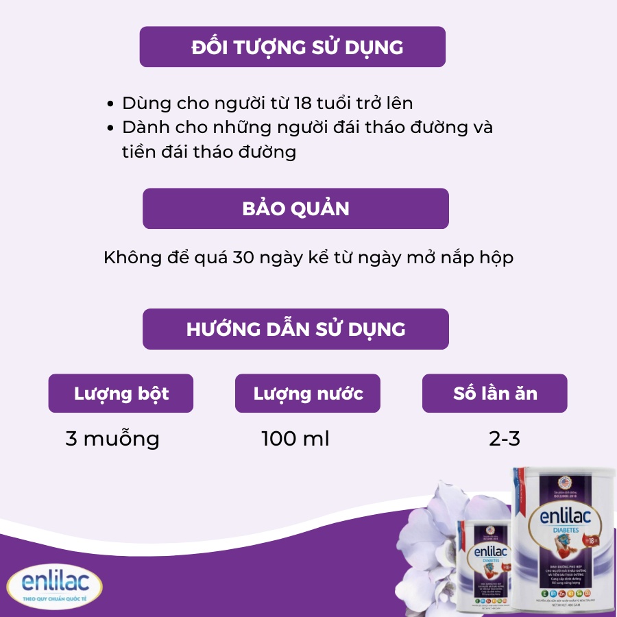 Sữa bột Enlilac Diabetes 400gr/900gr giúp ổn định đường huyết