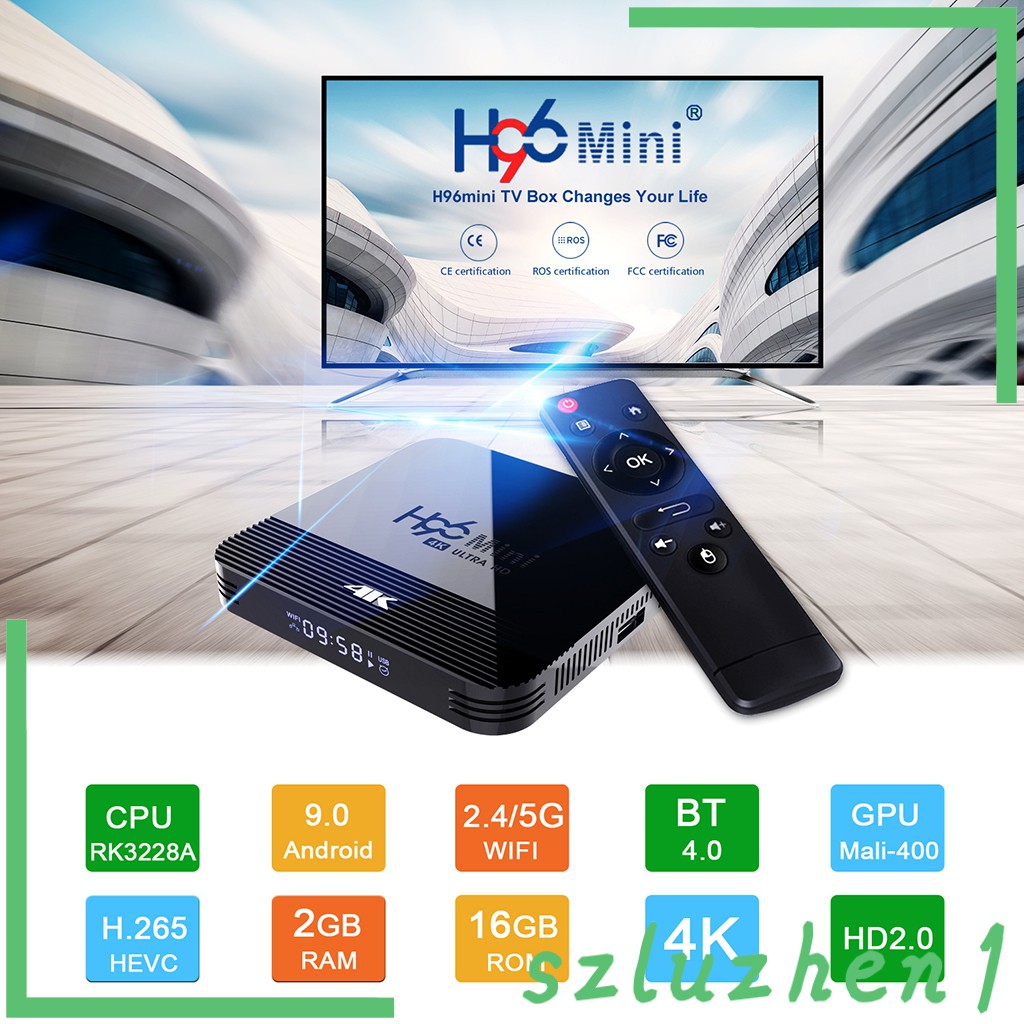 Set Tv Box Android 9.0 H96 Mini H8 Rk3228A 2.4g / 5g Wifi 2 + 16gb Uk