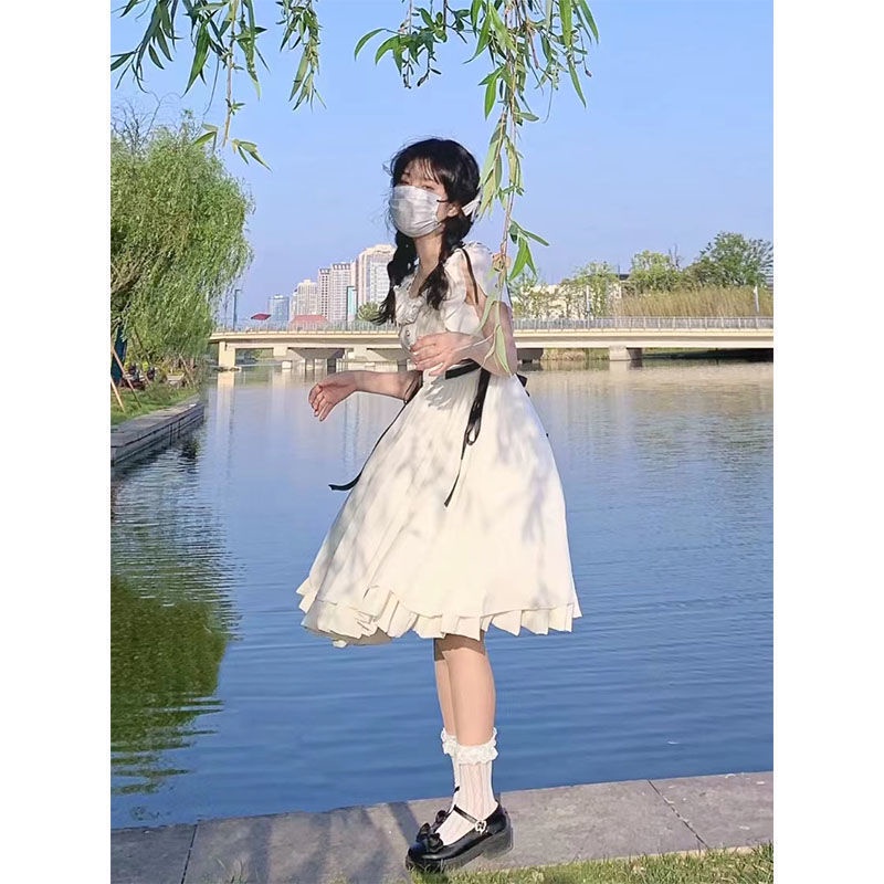 Váy Búp Bê Công Chúa Eo Cao Viền Nấm Cánh Hoa Ngọt Ngào Phong Cách Nhật Bản Thời Trang Mùa Hè Cho Nữ Sinh