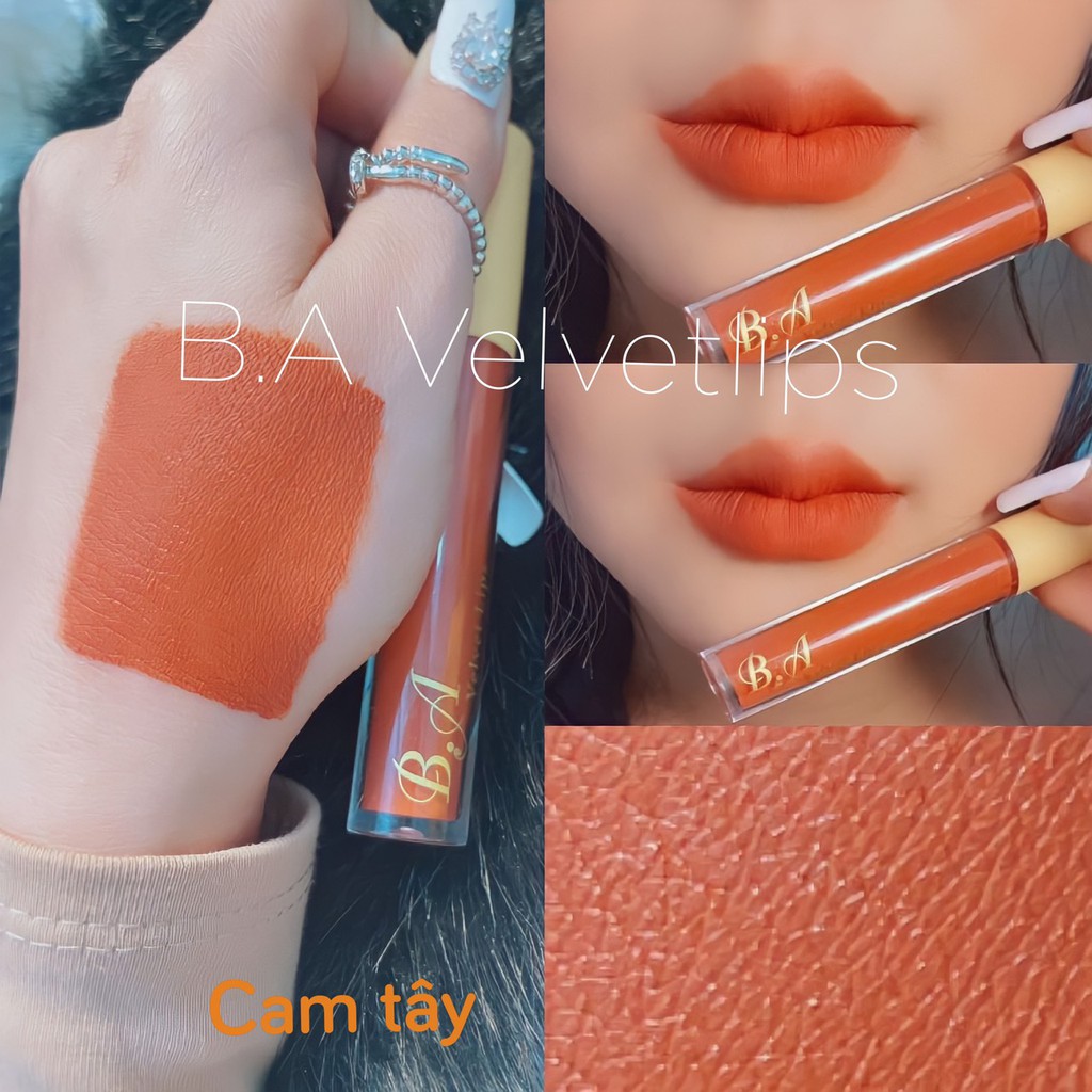 [04 Cam Tây] Son Kem Lì Nắp Vàng Cao Cấp B.A Màu Cam Tây