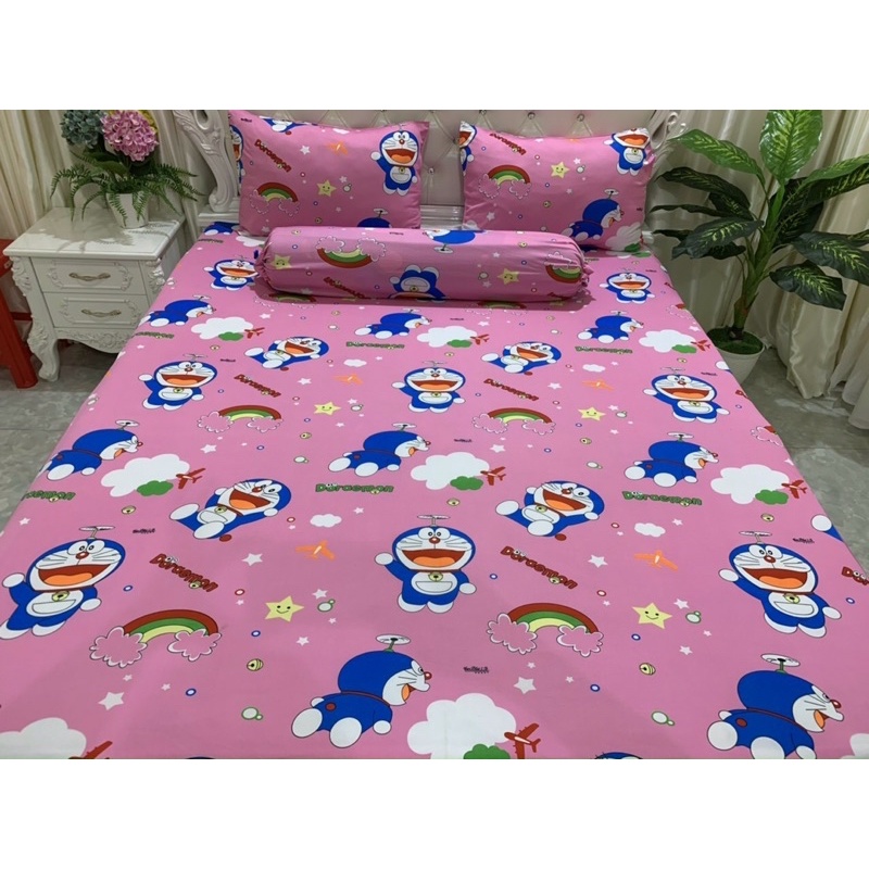Bộ Drap thun Hàn quốc 4 món mẫu hoạt hình Đoraemon cho bé