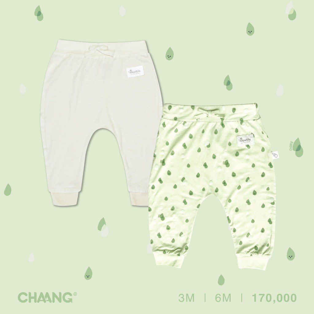 Chaang Set 2 quần dài sơ sinh SUMMER xanh lá