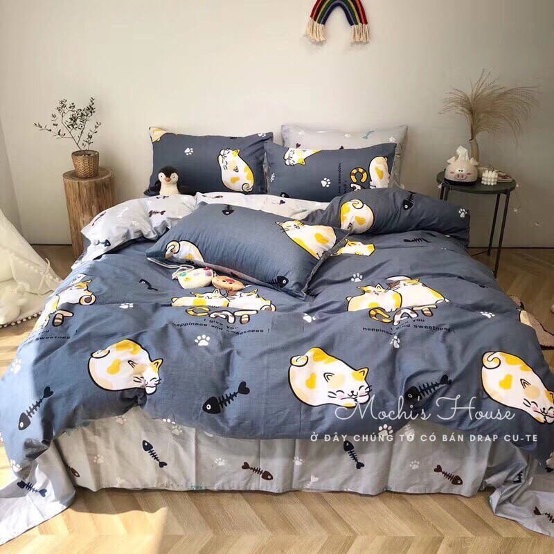 [VẢI SIÊU ĐẸP] BỘ CHĂN GA GỐI COTON POLY NHỮNG CHÚ MÈO MẬP MẠP SIÊU XINH | BigBuy360 - bigbuy360.vn