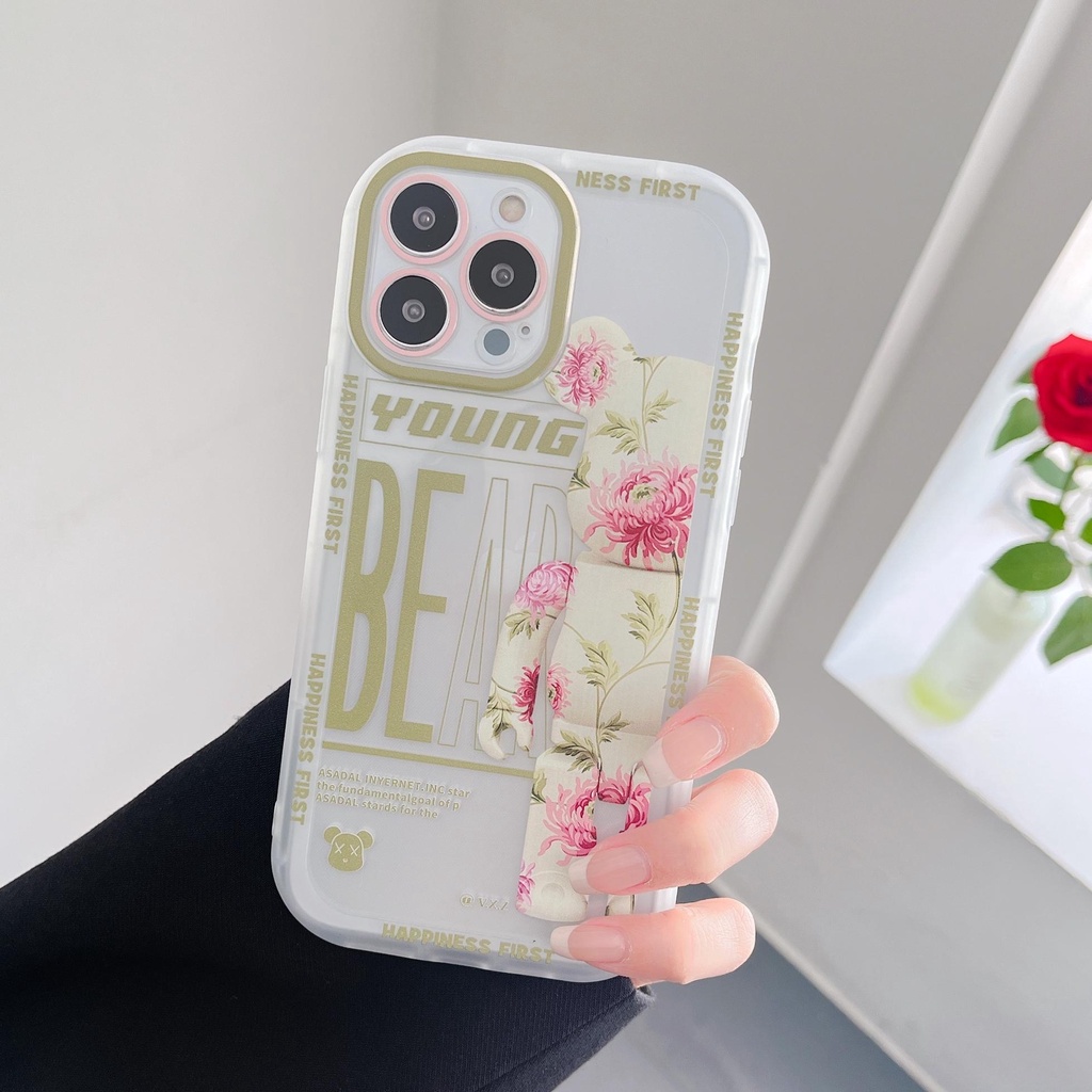 Sang Trọng Ốp Điện Thoại Mềm Hình Gấu Và Hoa Cho iphone 13 Pro Max i13 13pro 11ProMax i11 X XR Xs Max 12Pro 12 Pro Max