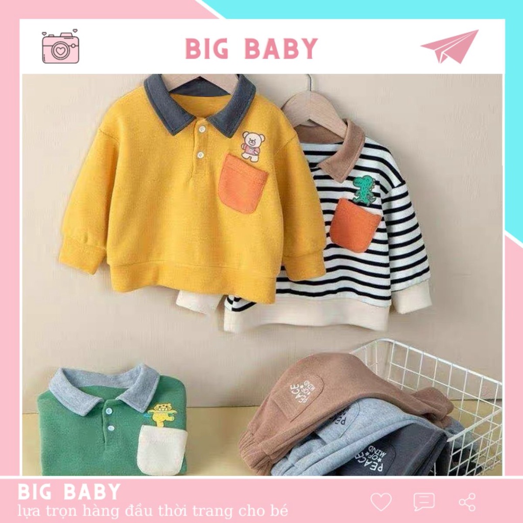 Bộ Thu Đông PEACE Bé Trai Và Bé Gái, Bộ Quần Áo Thu Đông Dài Tay Cho Bé Từ 7-28Kg Thời Trang Trẻ Em Big Baby