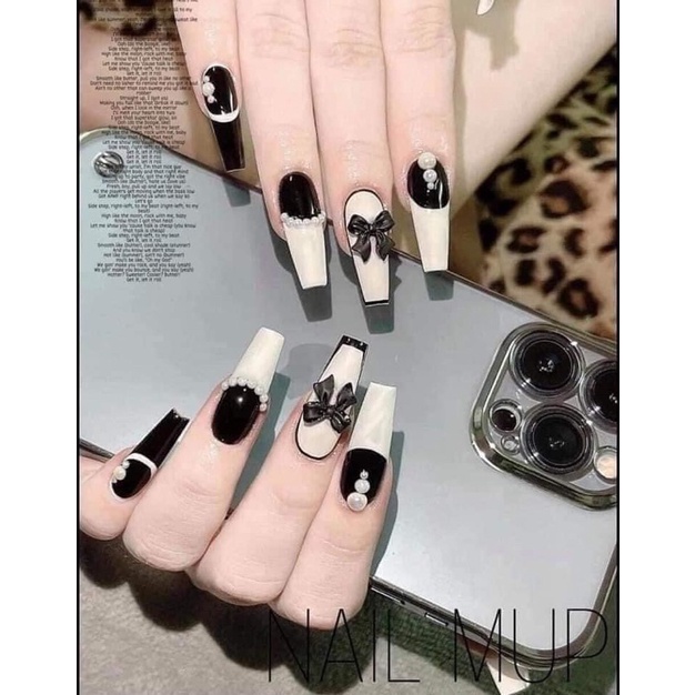 Phụ kiện nơ đen trắng làm nail siêu hot