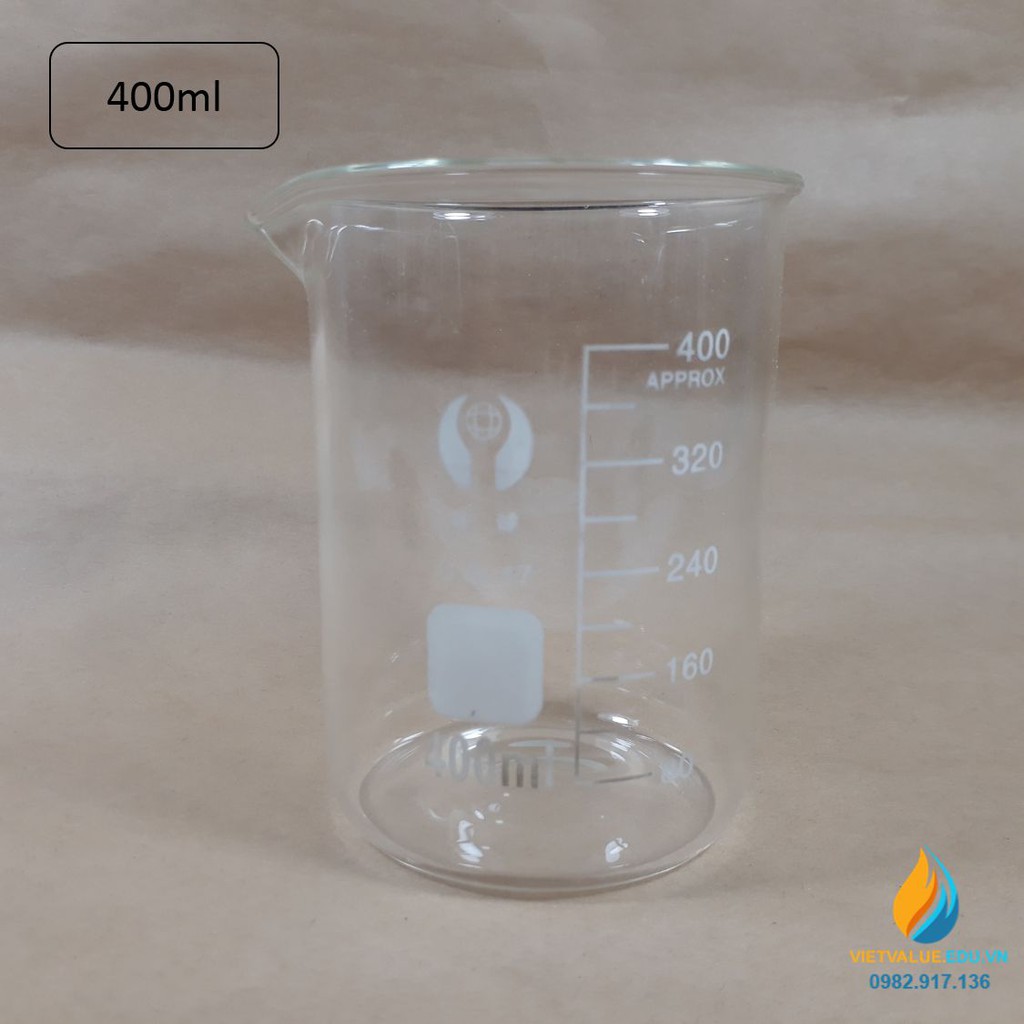 Cốc đong thủy tinh có vạch chia, dung tích 400ml, có mỏ, chịu nhiệt độ cao