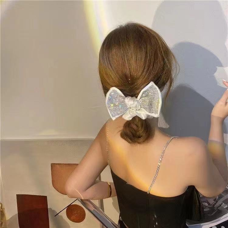 Dây buộc tóc hình nơ đính kim cương giả lấp lánh thời trang cho nữ