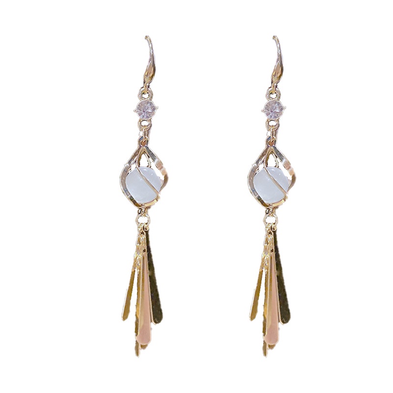 Đôi Khuyên Tai Dài Đính Đá Opal Thời Trang Cho Nữ