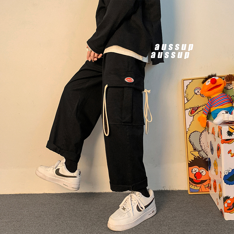 ♞AFF LIGA♞ Quần Dài Túi Hộp Ống Rộng Màu Kaki Phong Cách Hàn Quốc Cho Nam