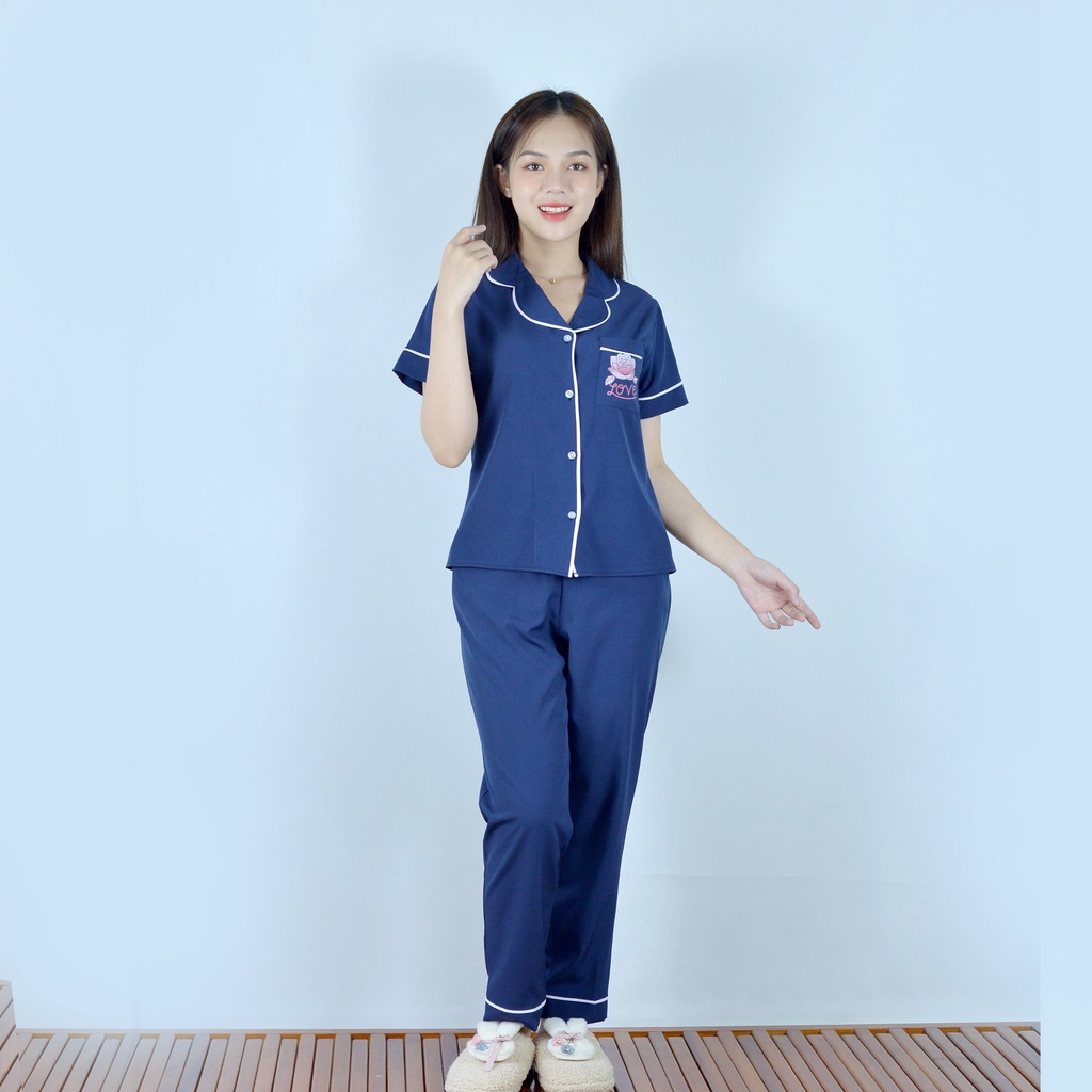 Bộ đồ bộ Pijama màu XANH ĐEN  tay ngắn quần dài vải cao cấp -  co giãn nhẹ - Thoải Mái Nhẹ Nhàng