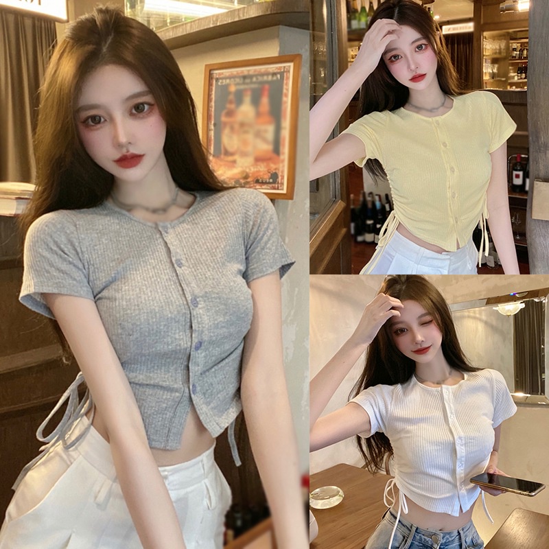 Áo Thun Tay Ngắn Cổ Tròn Dáng Ôm Thoáng Khí Thoải Mái Cho Nữ