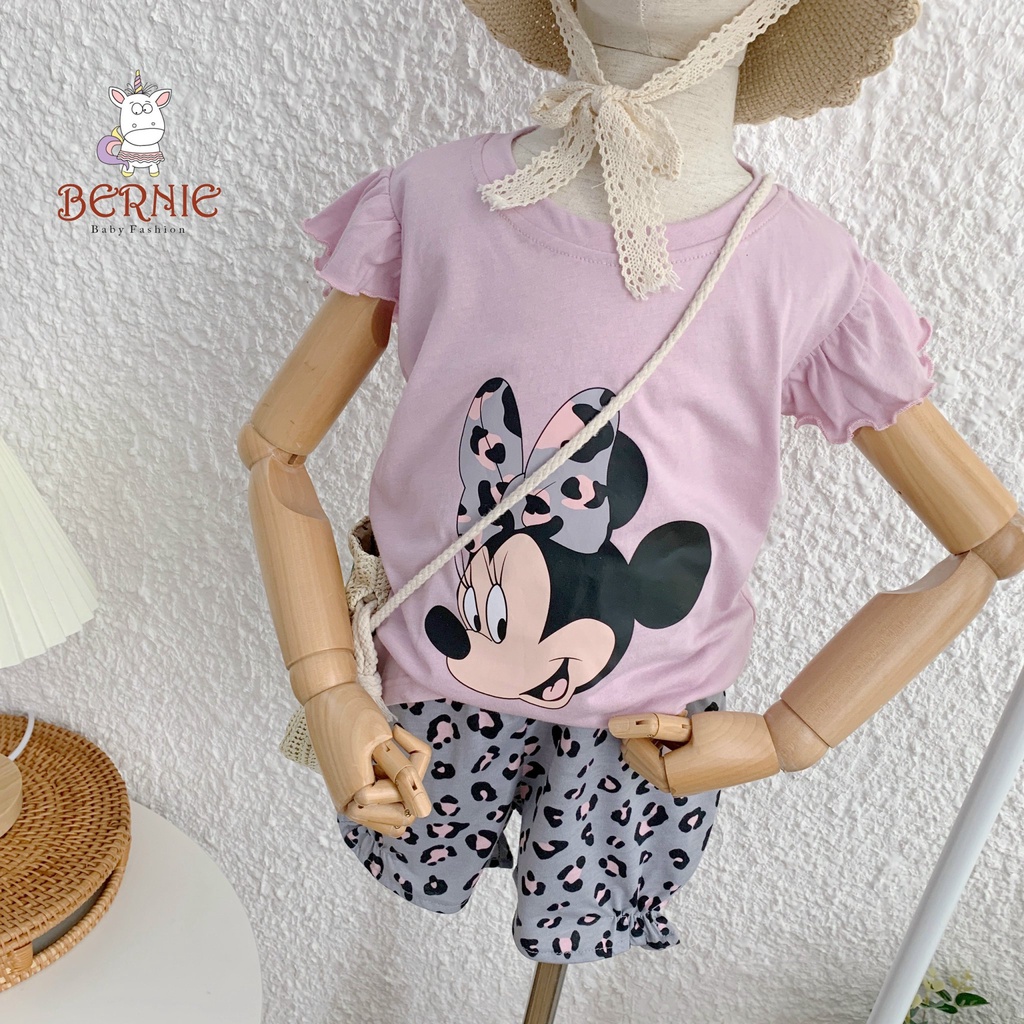 Bộ cotton cộc tay hoạ tiết micky bé gái, bộ thun mùa hè mềm mát cho bé
