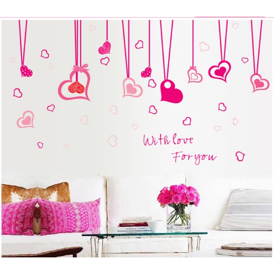 Decal trang trí Trái tim dây hồng With Love For You