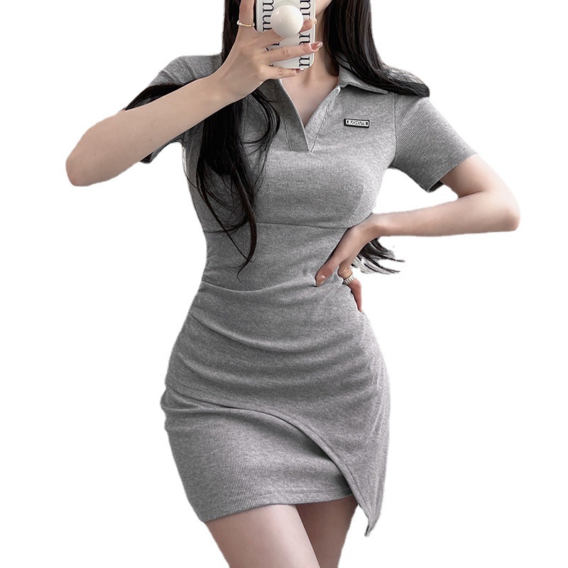 Đầm Cổ Polo Tay Ngắn Thiết Kế Lệch Tà Thời Trang Cá Tính Cho Nữ