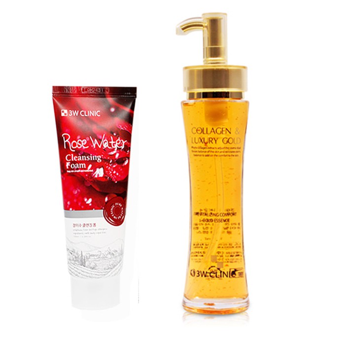 Combo Tinh chất trắng da Collagen and Luxury Gold và Sữa rửa mặt Foam Cleansing 3W Clinic [có 5 mùi] (150ml+100ml) | BigBuy360 - bigbuy360.vn
