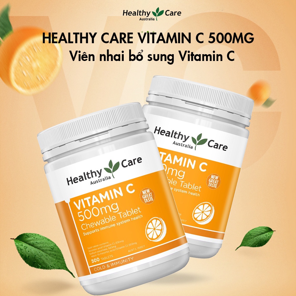 Viên nhai Vitamin C Healthy Care giúp tăng cường đề kháng, hỗ trợ sức khỏe và làm đẹp da 500 viên
