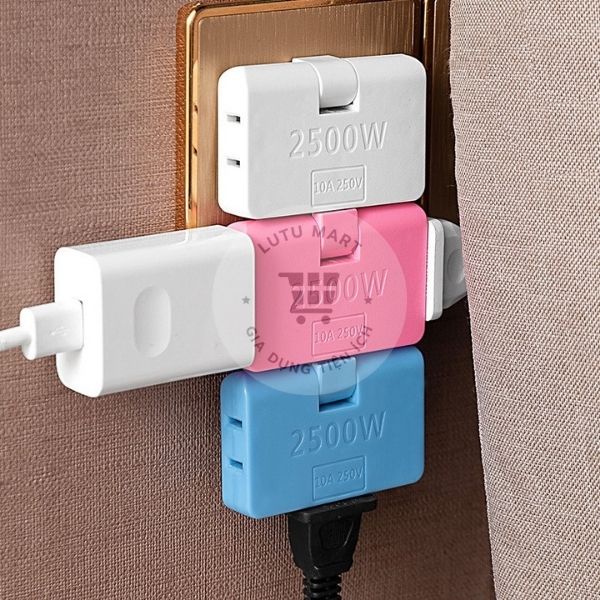 Phích Cắm Điện Chia 3 Ổ, Phích Cắm Chuyển Đổi Chân Dẹt, Chân Tròn Thông Minh Xoay 180°,  Công Suất 2500W - Lutu Mart