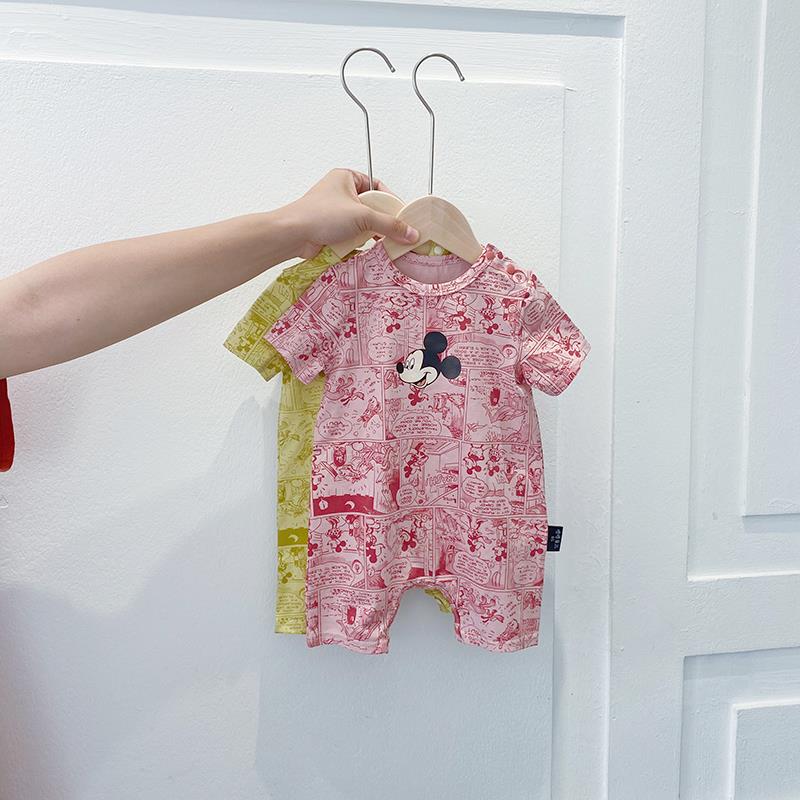 Áo Liền Quần Ngắn Tay Hình Chuột Mickey Cho Bé Từ 0-24 Tháng Tuổi
