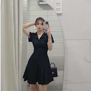 B56 - ĐẦM NÚT BỌC CỔ VEST ĐUÔI CÁ NGẮN (Ảnh thật)