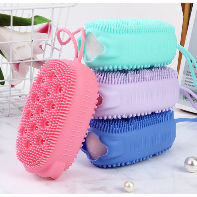 2 Bông Tắm Silicone Tạo Bọt, Massage, Kỳ đất, Kỳ ghét Có Dây Treo - MEGAMART