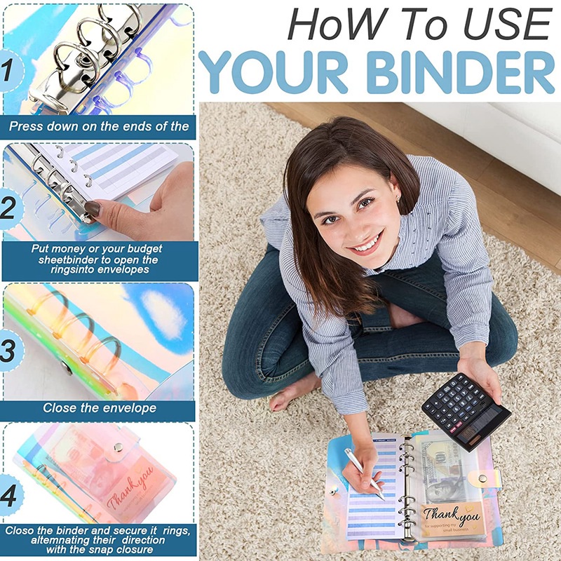 Sổ tay A6 kèm vỏ bọc bằng PVC chống thấm nước có 6 vòng nhẫn tiện dụng