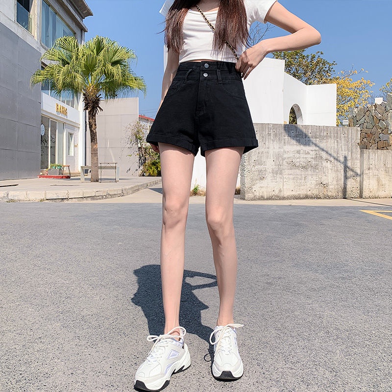 Quần Short Denim Lưng Cao Ống Rộng Thời Trang Hàn Quốc Cho Nữ