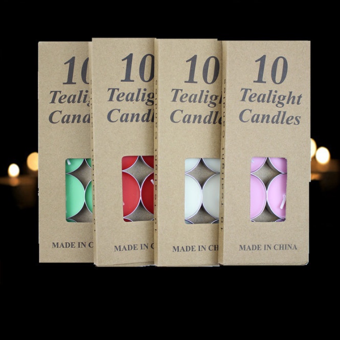 Hộp 10 Nến Viên Tròn TeaLight Nhiều Màu Sắc