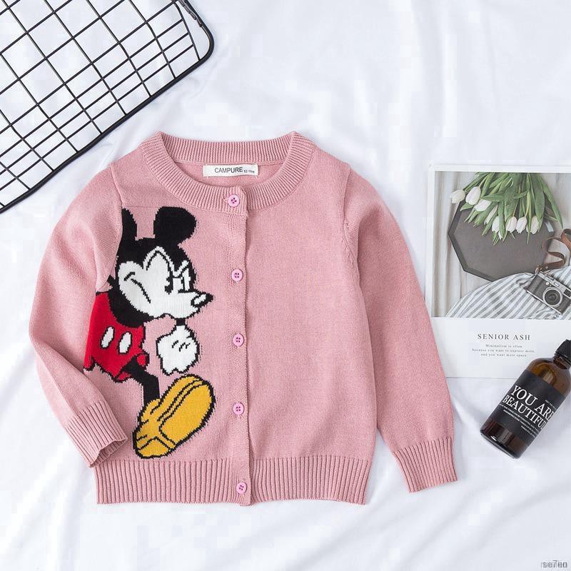 ruiaike  Kids Sweater Spring/Autumn Baby Boy Girl Cardigan Cartoon Mickey Knitted Button Pullover