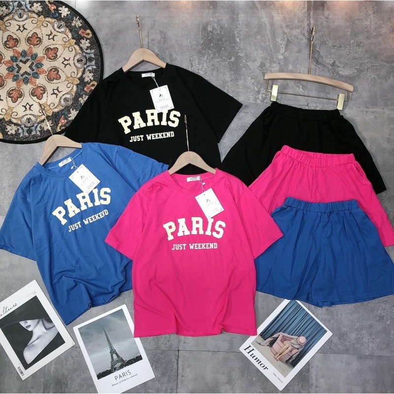 Set bộ áo phông chữ Paris quần sooc suông chất siêu đẹp l1