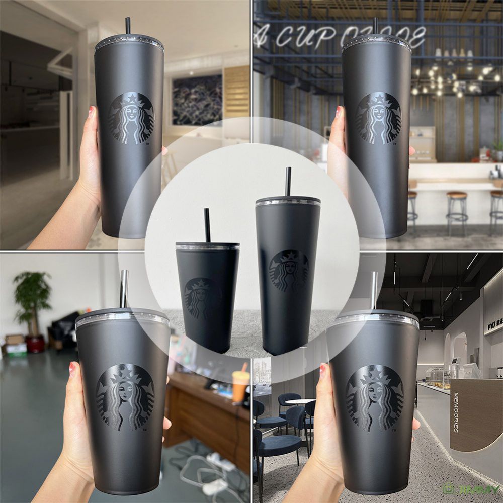 ღ 710Ml 473Ml Mờ Đen Cà Phê 2 Lớp Mờ Straw Cup 24Oz 16Oz