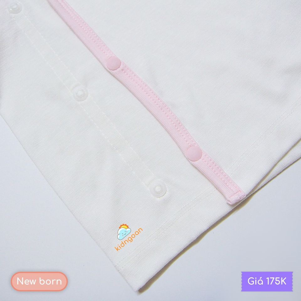Bộ quần áo trẻ em Nous sơ sinh newborn cài lệch trắng hồng nhạt siêu mềm mịn, co giản