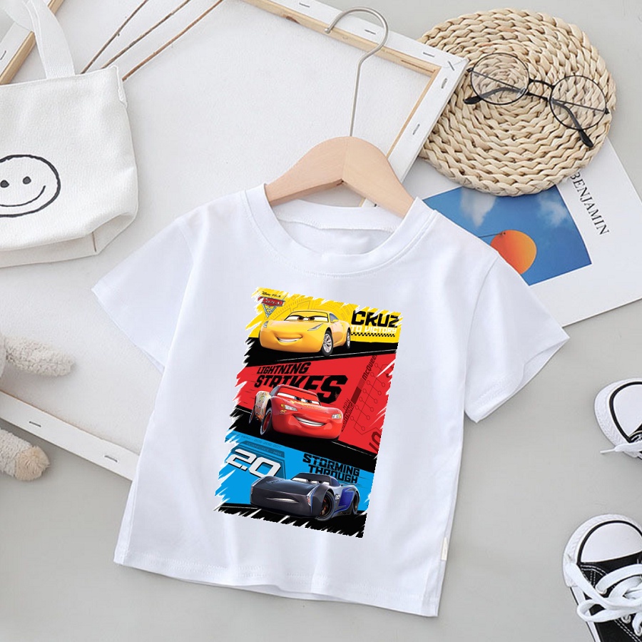 Áo thun bé trai và bé gái in hình Ô tô McQueen siêu dễ thương, Áo cotton xịn mặc mát thoải mái hình NTShirt
