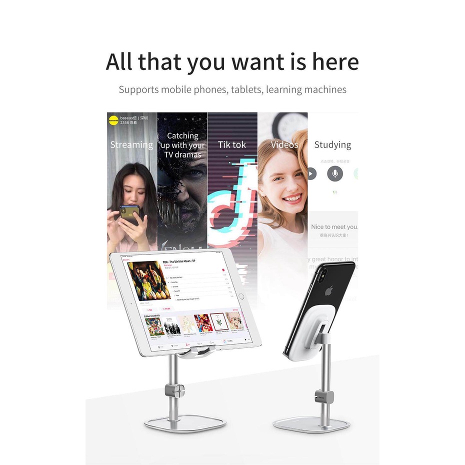 HCM Gía đở ipad-iphone để bàn hiệu Baseus Mobile Phone Stand Holder for iPhone iPad Air Smartphone Metal Desk Desktop