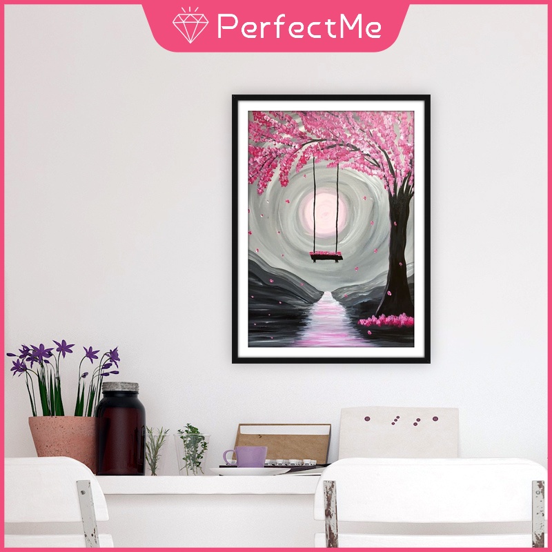 Bộ tranh đính đá 5D họa tiết cây anh đào độc đáo kích thước 30x40cm DIY dùng trang trí nhà cửa