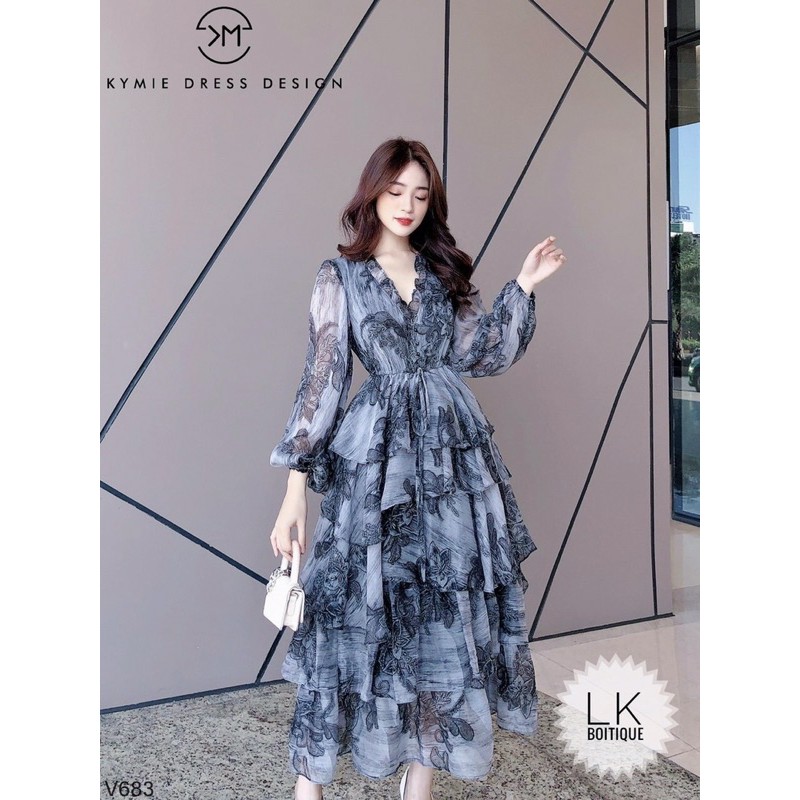 Váy hoa tơ bèo tầng bo eo hottrend