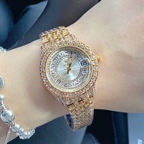 Đồng hồ nữ Rolex Dòng trang sức đầy đủ mặt kim cương phù hợp với bộ máy thạch anh Vòng đời khóa ban đầu Không thấm nước